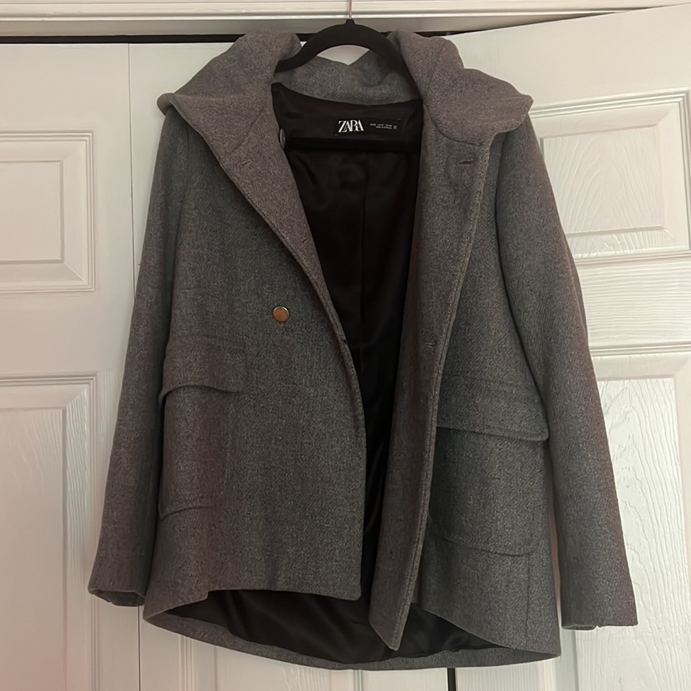 ZARA GREY short wool coat size S